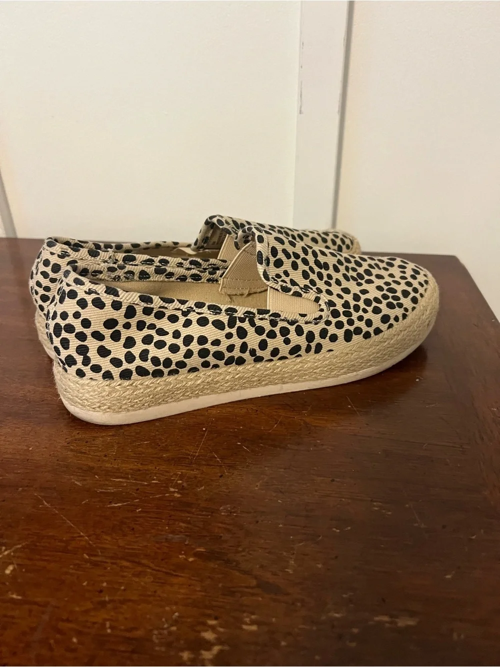 ESPRIT Espadrille Slip-On Sneakers in Black and Natural Leopard Spot SIZE 8